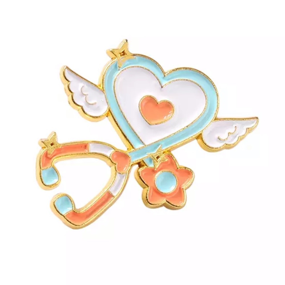 Healthcare Angel Enamel Pin Stethoscope with Wings Flowers Brooch Nurse Gift